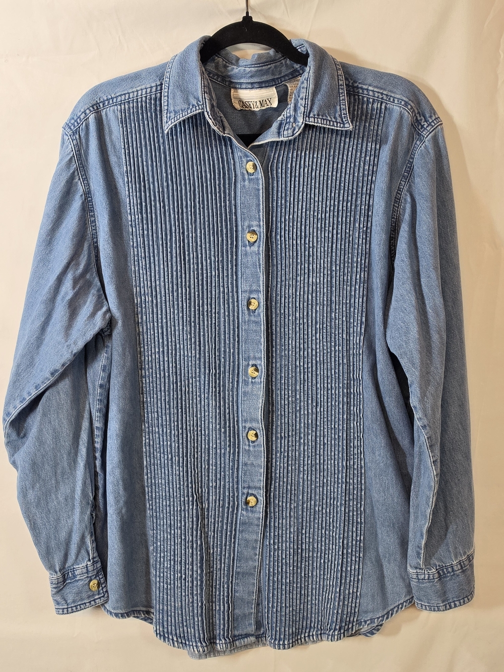 Vintage Casey & Max Denim Pintuck Shirt  90s Academic Size Large